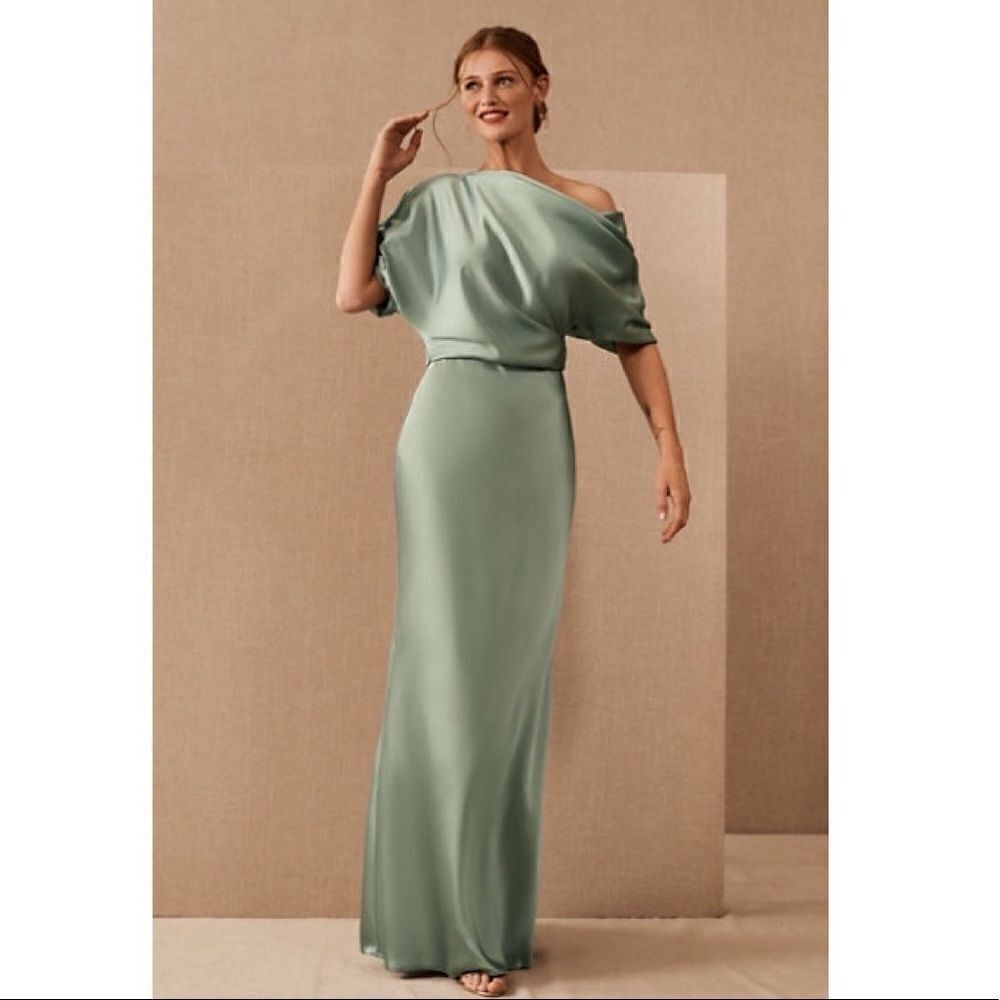 BHLDN Sage Green Satin Maxi Dress